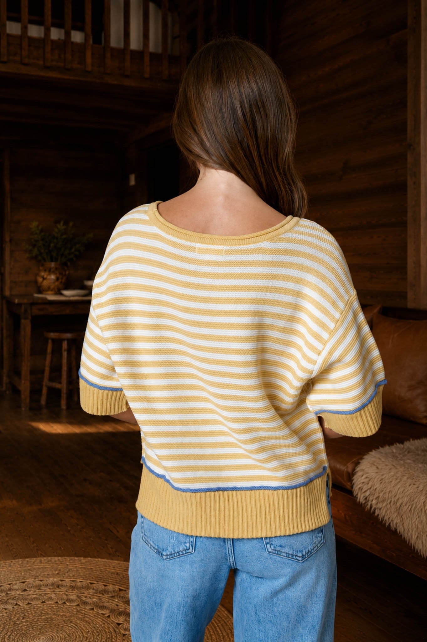 Sunshine & Stripes Contrast Trim Knit Top - Butter Yellow