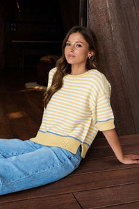 Sunshine & Stripes Contrast Trim Knit Top - Butter Yellow