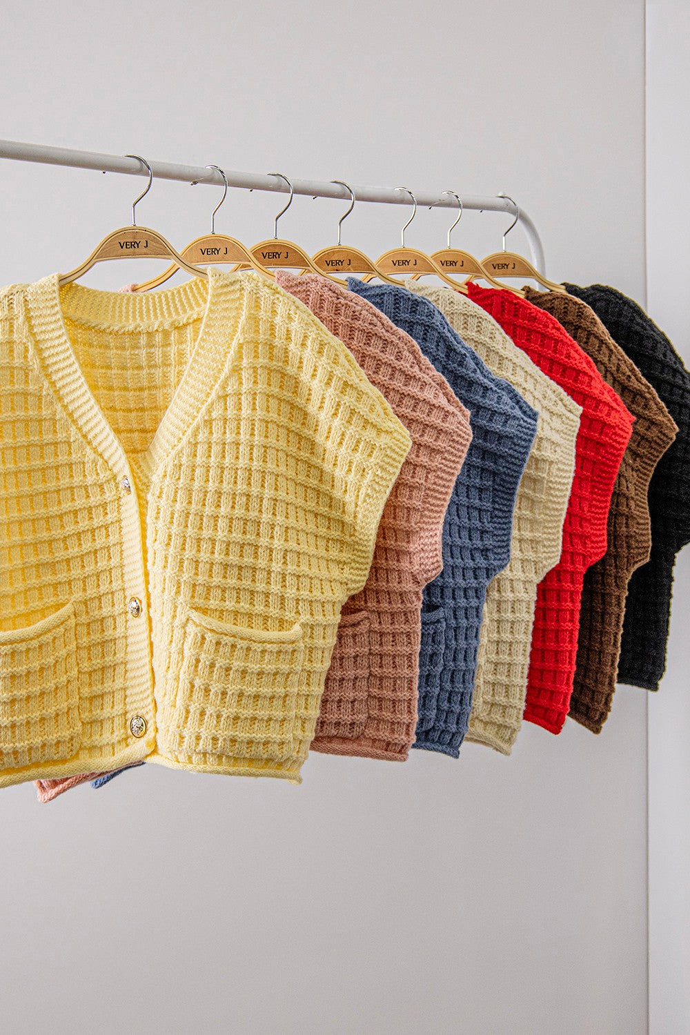 Wynona Woven Knit Button Up Blouse in Light Yellow