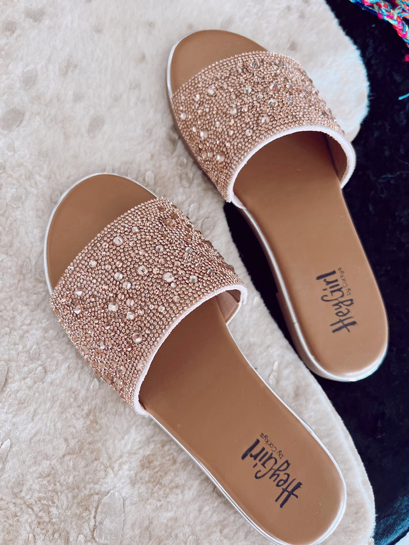 Pizzazz Champagne Rhinestone Slides