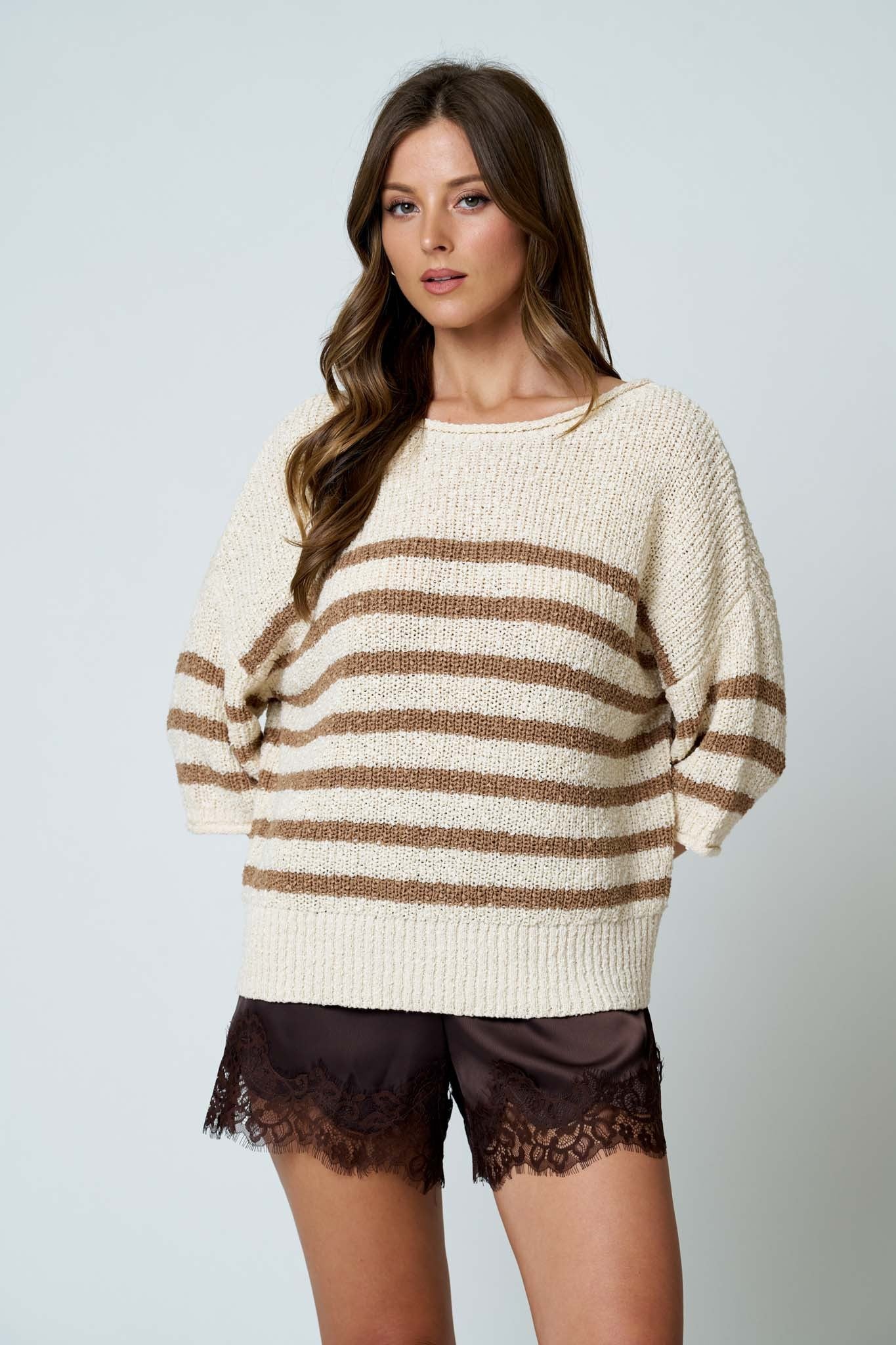 Mocha Mornings Striped Knit Sweater