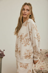 Bloom & Breeze Floral Crew Neck Pullover - Khaki