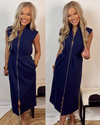 Easy & Effortless Zip Up Midi Dress - Navy