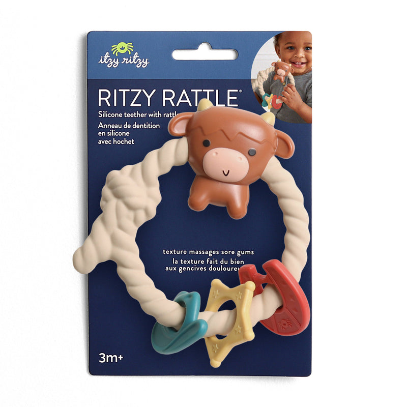 Itzy Ritzy Rattle™ Silicone Teether Rattles: Highland Cow