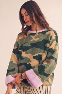 Called To Camo Contrast Long Sleeve Printed Sweater