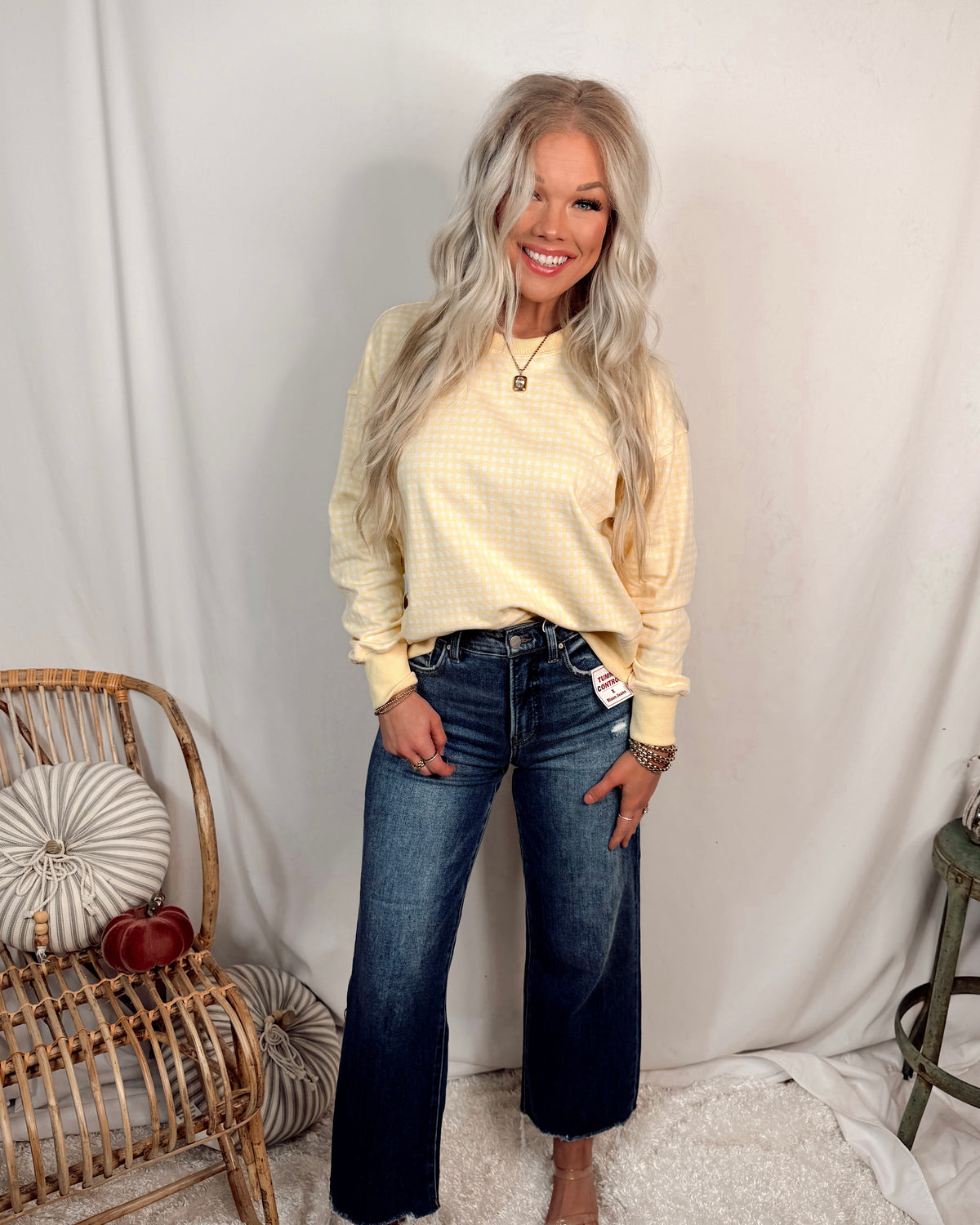 Lemon Drop Gingham Knit Pullover