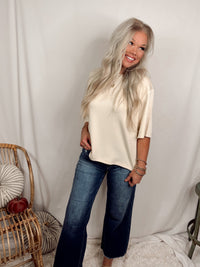 Basic Babe Loose Fit Crew Neck Short Sleeve Top - Cream