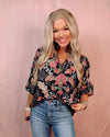 Moonlit Florals Printed Top - Black