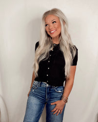 Polished & Proper Button Up Knit Top - Black