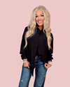 Luxe Lounge Long Sleeve Button Up Top - Black