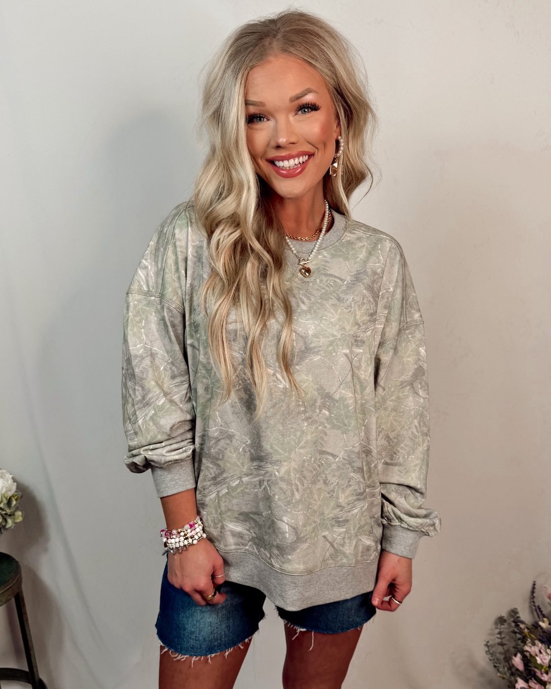 Incognito Cozy Camo Oversized Pullover - Olive Mix