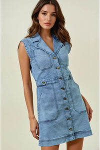Backstage Babe Blue Jean Denim Detailed Dress