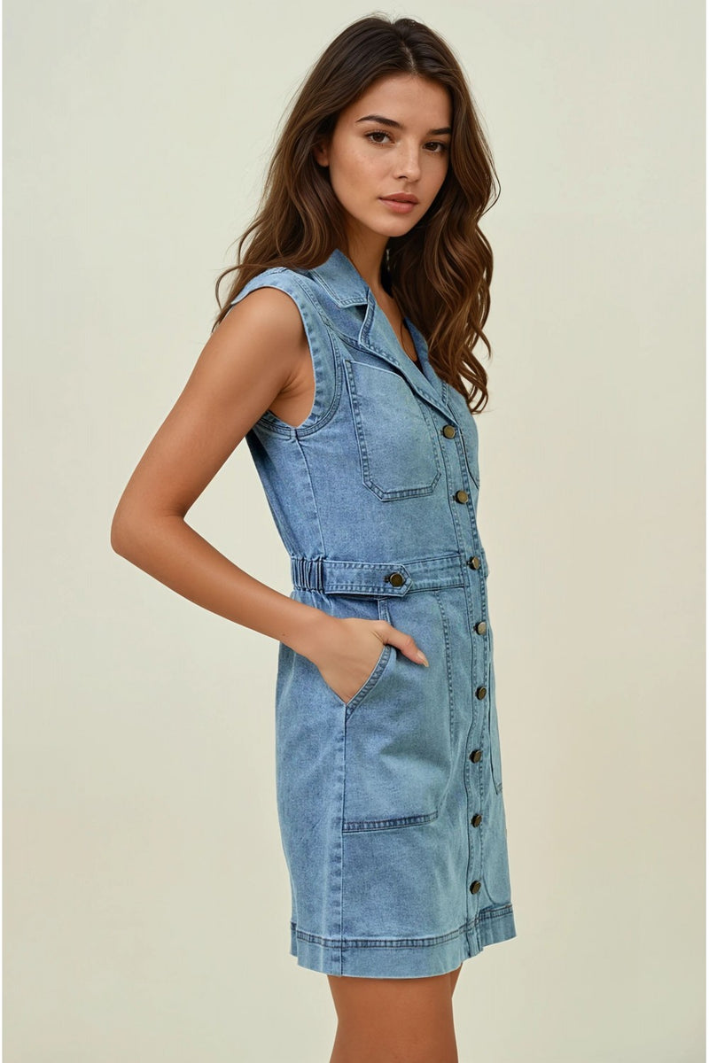 Backstage Babe Blue Jean Denim Detailed Dress