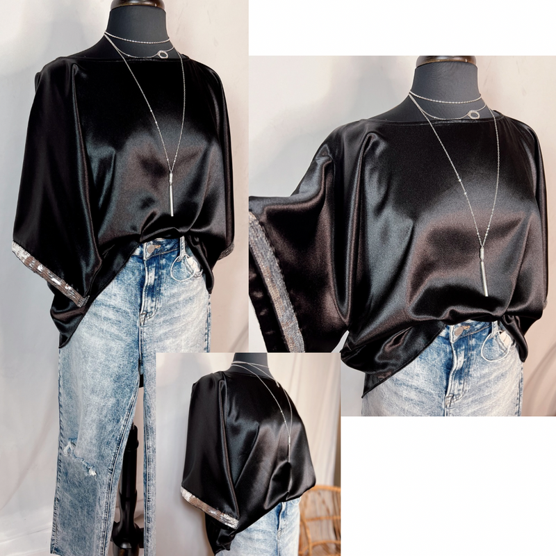 Simply Trendy Sequin Trim Satin Blouse