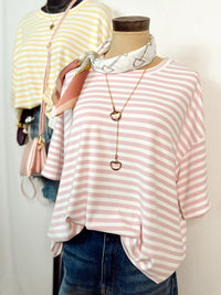 Lemon Drop Oversized Striped Super Soft Top -- PINK