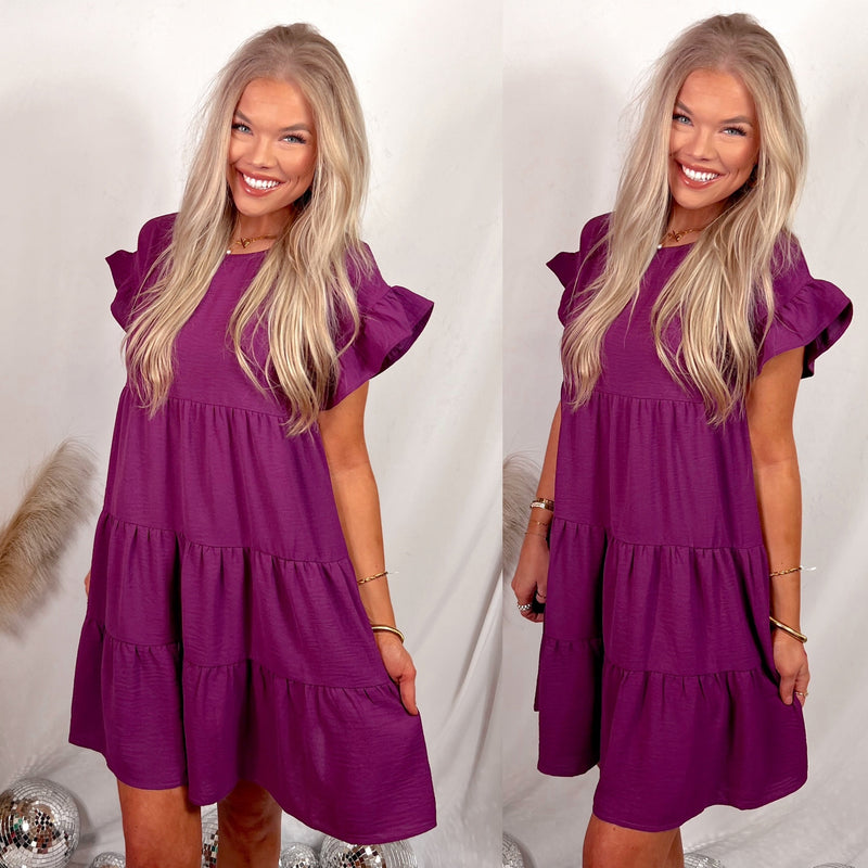 Easy Does It Everyday Ruffle Dress - Plum