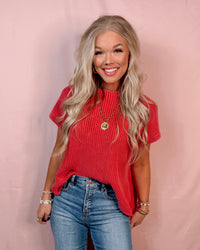 Main Character Mock Neck Knit Top - Red