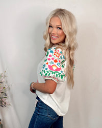 Blooming & Bright Embroidered Short Sleeve Blouse