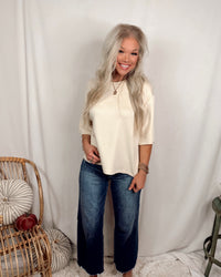 Basic Babe Loose Fit Crew Neck Short Sleeve Top - Cream