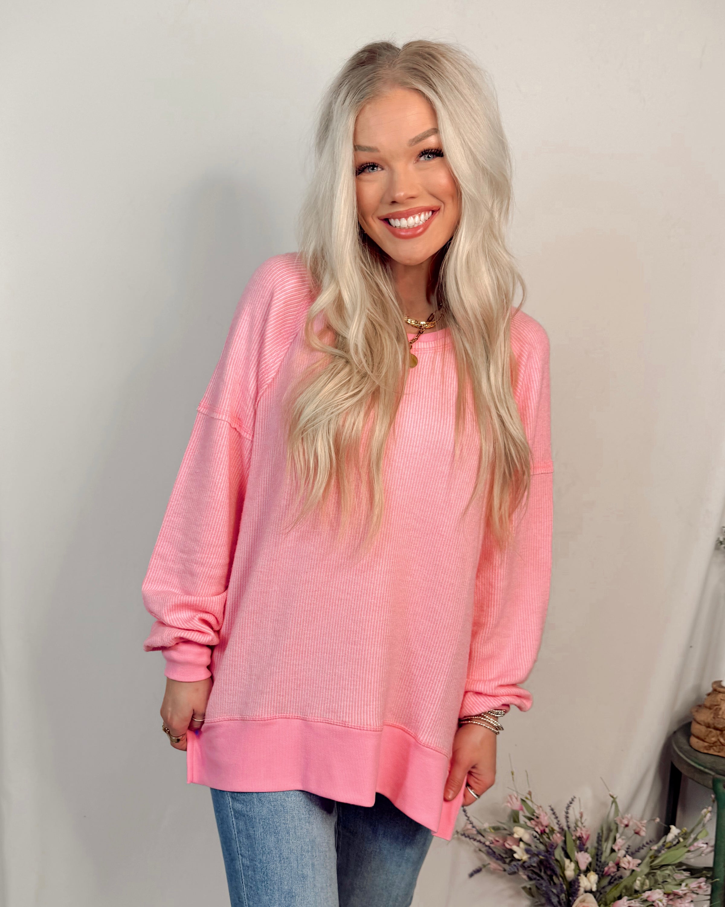 St Croix Oversized Crewneck Sweater in Candy Pink