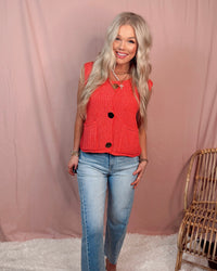 Buttoned Bliss Knit Sweater Vest - Red