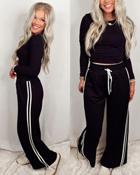 Comfort Zone Luxe Knit Contrast Stripe Straight Leg Lounge Pants