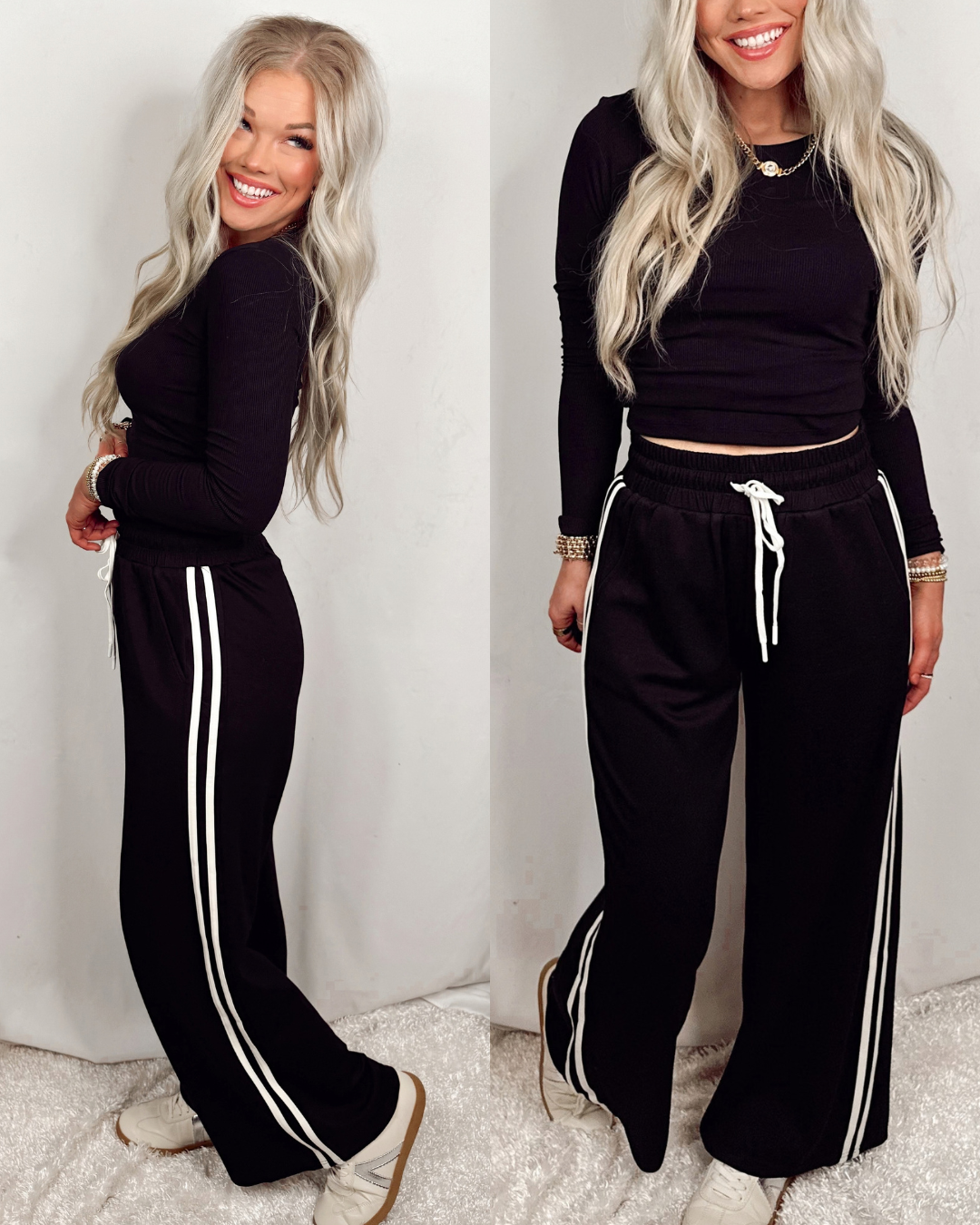 Comfort Zone Luxe Knit Contrast Stripe Straight Leg Lounge Pants