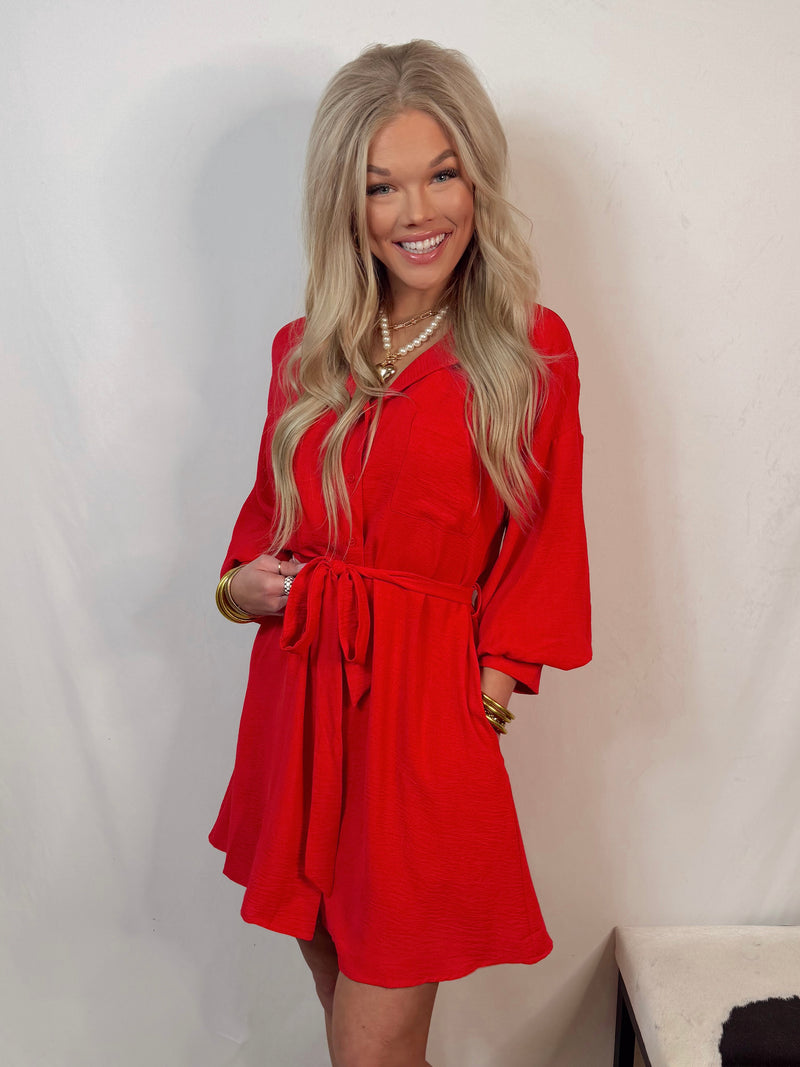 Playing For Keeps Puff Sleeve Tie Midi Dress