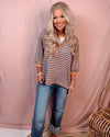 Boardwalk Breeze 3/4 Sleeve Striped Top - Denim and Coral