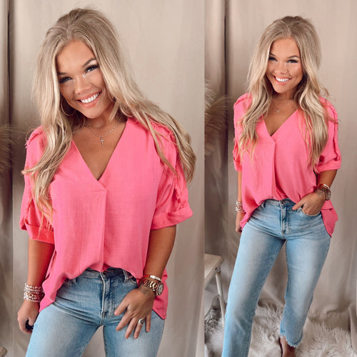 Olivia Oversized Detailed Top- Pink