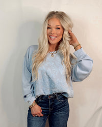 Countryside Blooms Two-Toned Floral Embroidered Knit Sweatshirt / Top