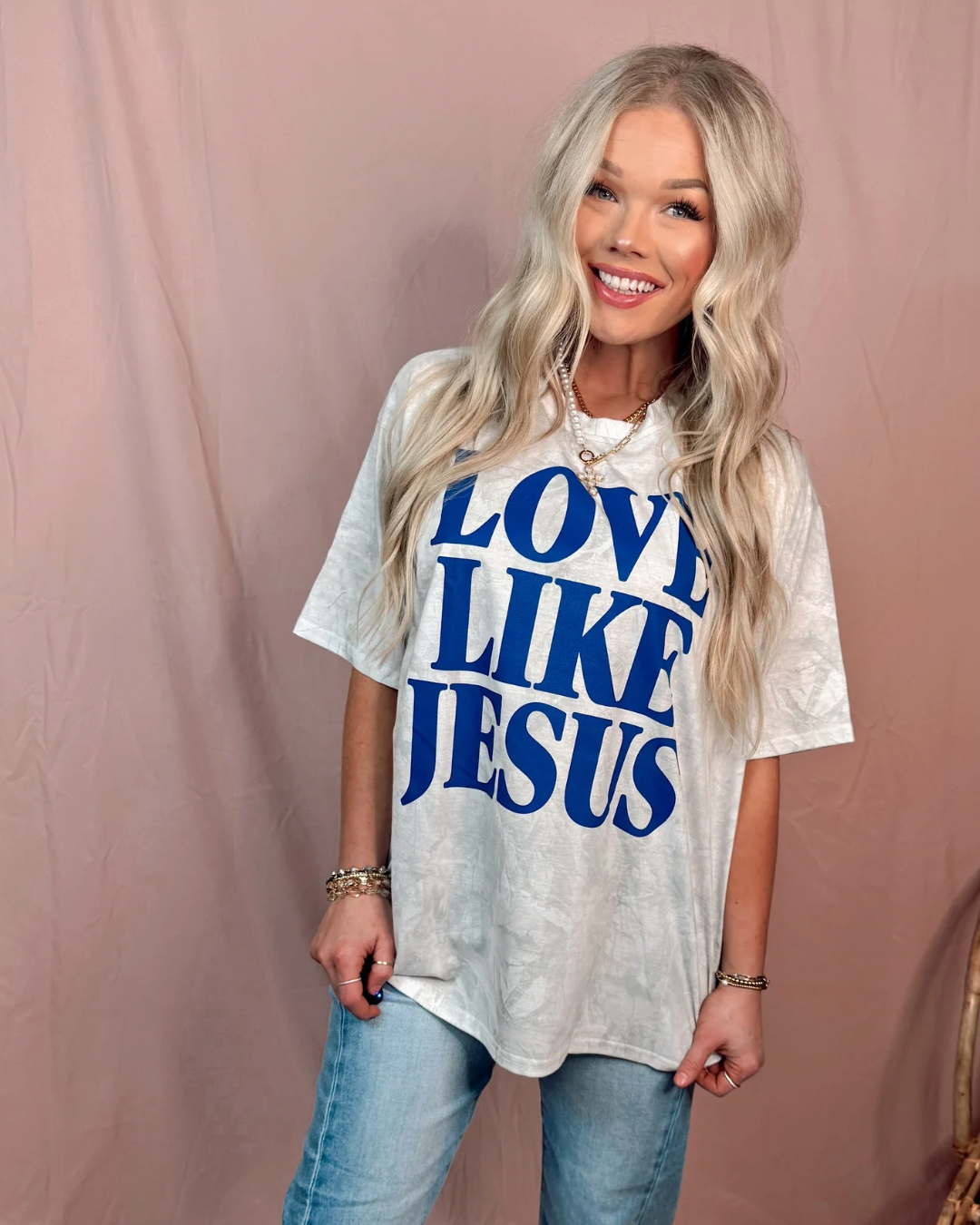 LOVE LIKE JESUS Oversized Blue + Camo Graphic Tee
