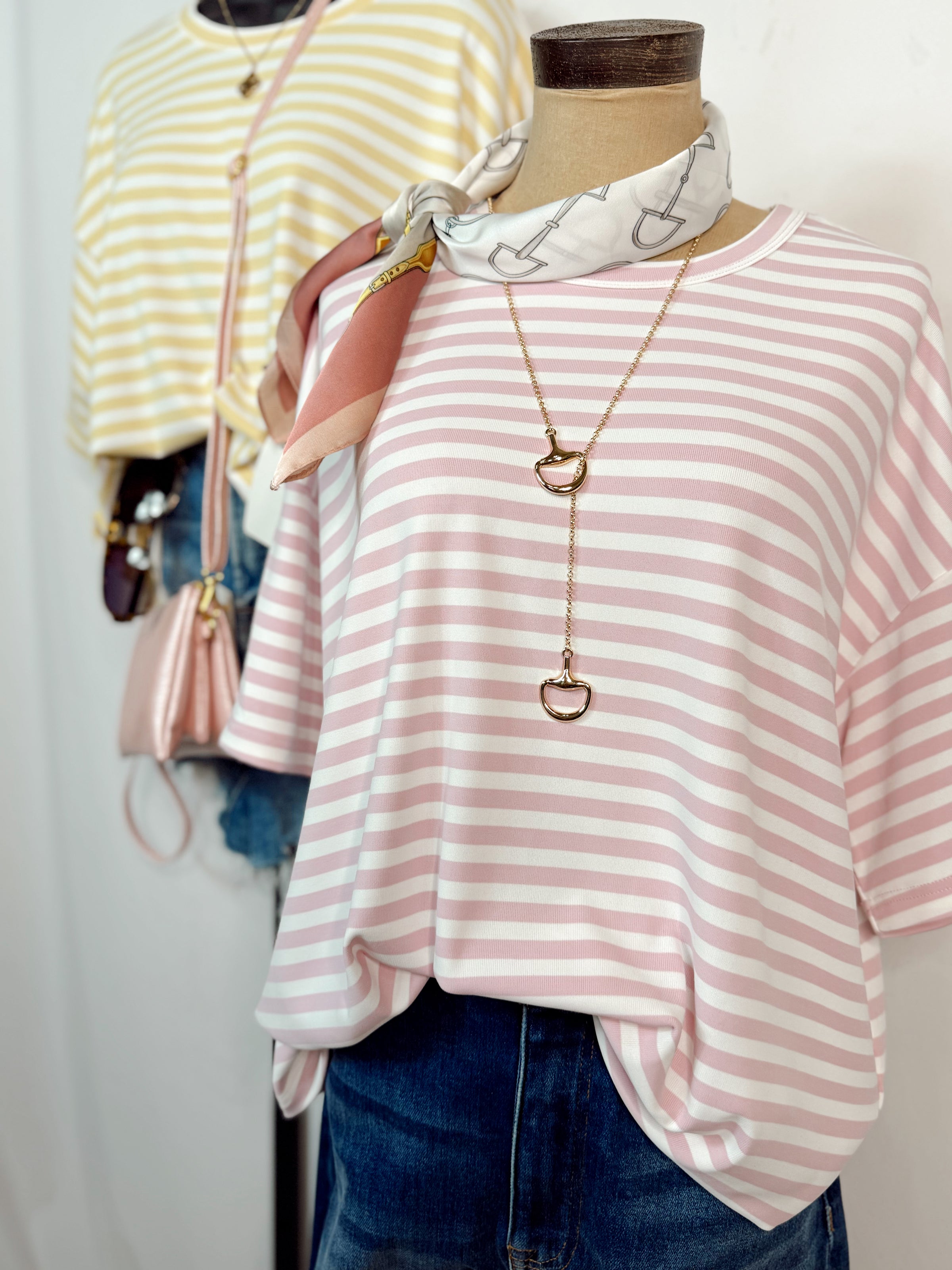 Lemon Drop Oversized Striped Super Soft Top -- PINK