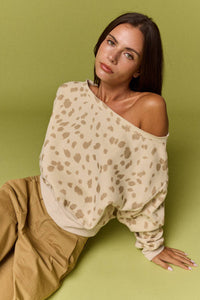 Speckled Spice Spotted Print Off The Shoulder Sweatshirt / Top