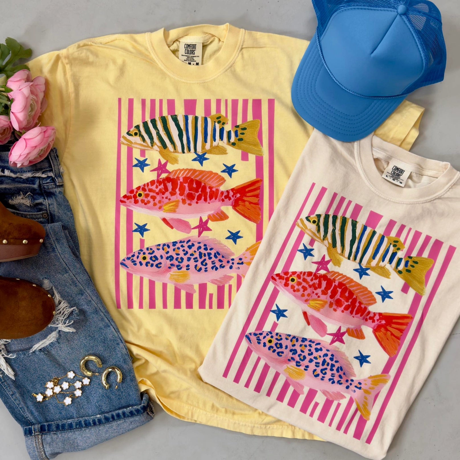 Coastal Catch Abstract Fish Trio Graphic Tee