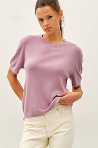 Cozy Cashmere Blend Knit Short Sleeve Top - Lavender