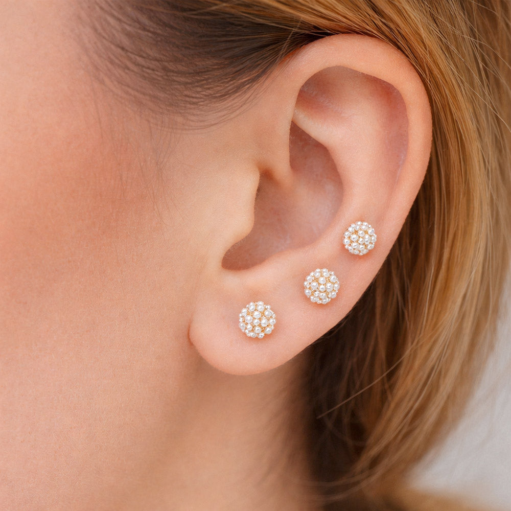 14K Gold Dipped Premium Cluster Pearls Stud Earring Set