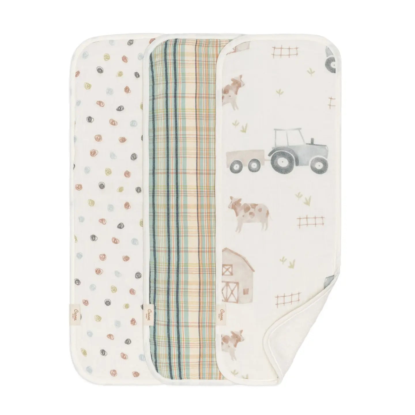 Charlie Farmhouse Set of 3 Cotton Muslin Burp Cloths