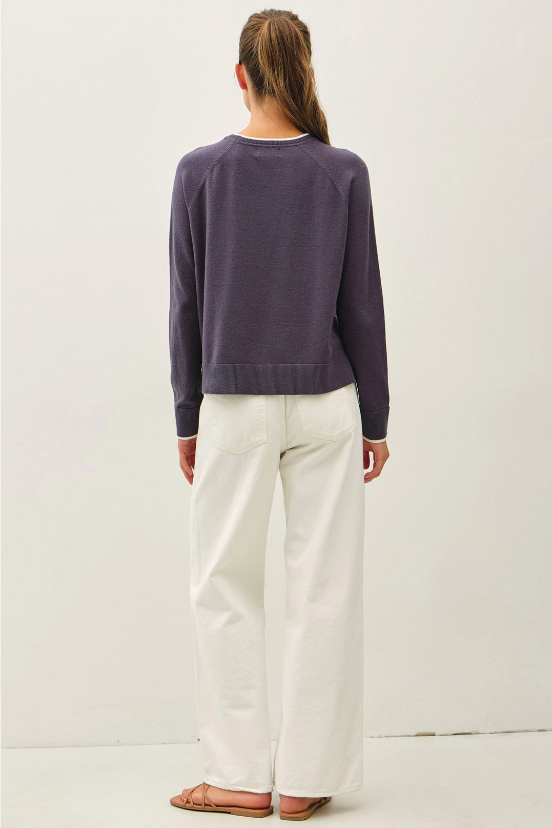 Layered Look Knit Sweater Top - Slate