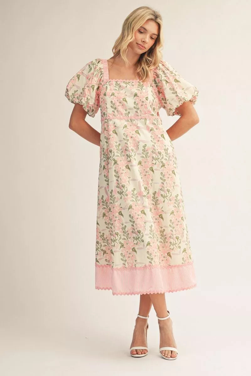 Sweet Magnolia Floral Puff Sleeve Dress