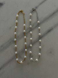 The Debutante 16-18" Water Resistant Beaded Pearl Necklace in Gold