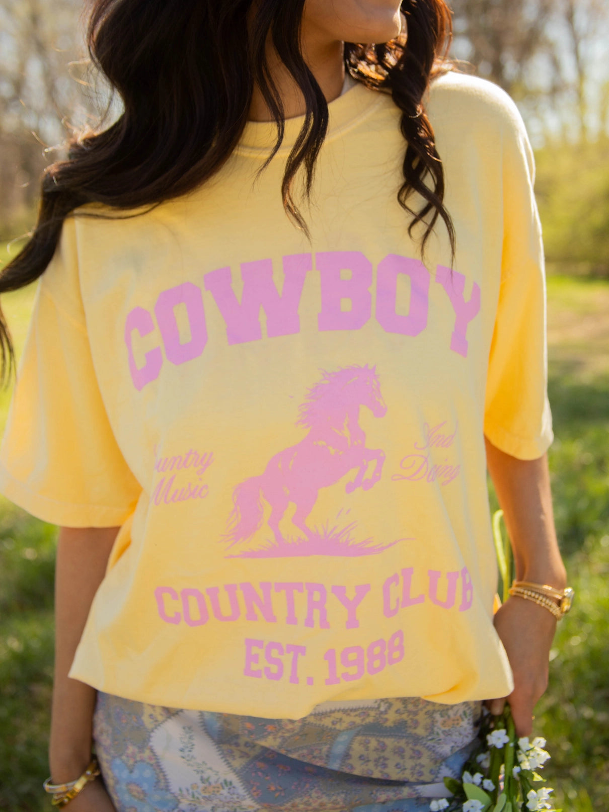 Cowboy Country Club Graphic Tee - Yellow/Pink