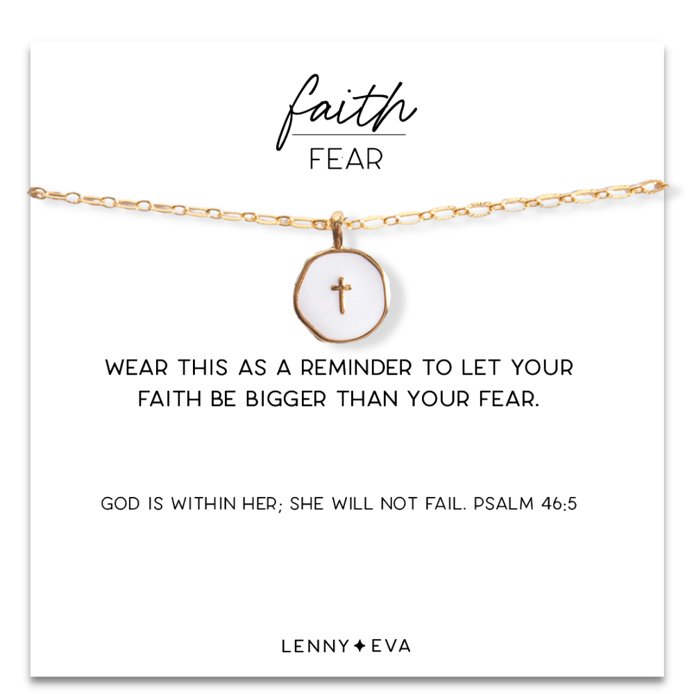 Lenny & Eva | Carded Faith Over Fear Cross Pendant Necklace { Psalm 46:5 }