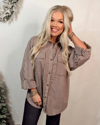 Rebecca Woven Plaid Rolled Sleeve Button Up Blouse