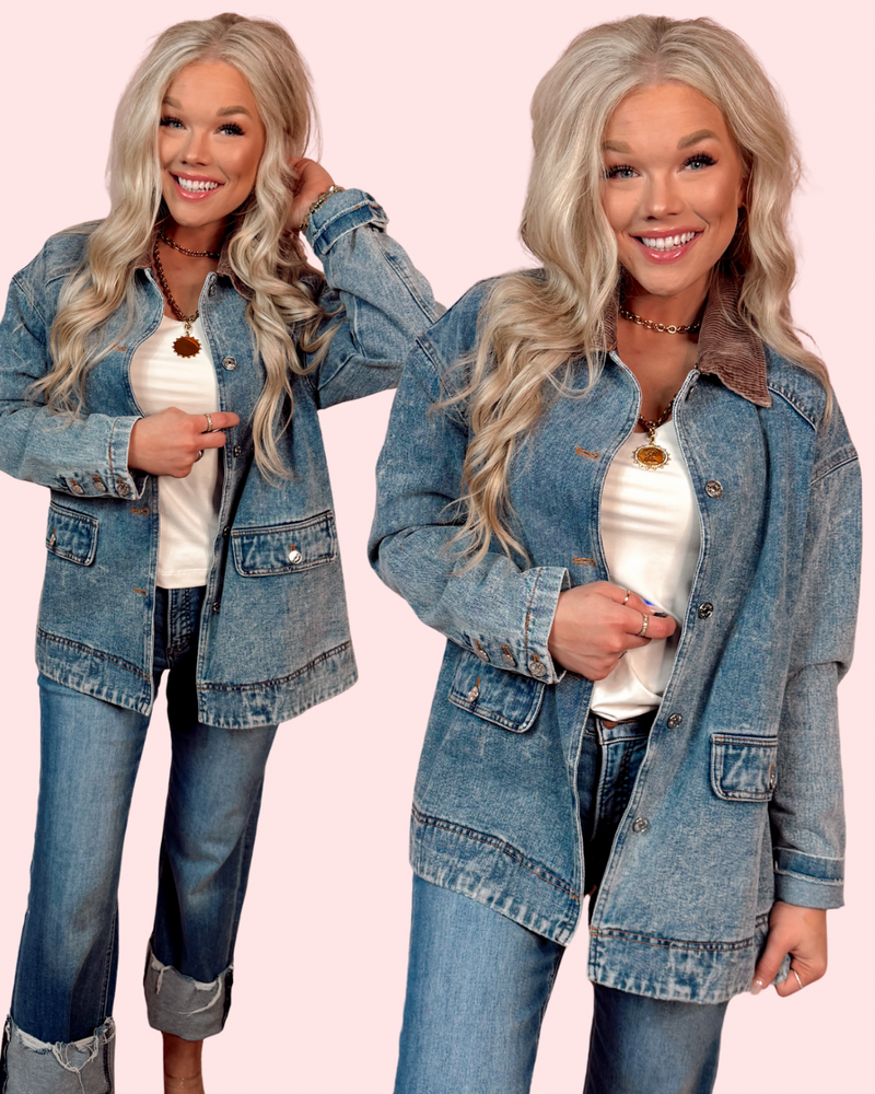 Dusty Trail Corduroy Collar Denim Barn Jacket