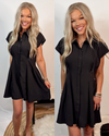 Refined & Tailored Pleated Mini Dress - Black