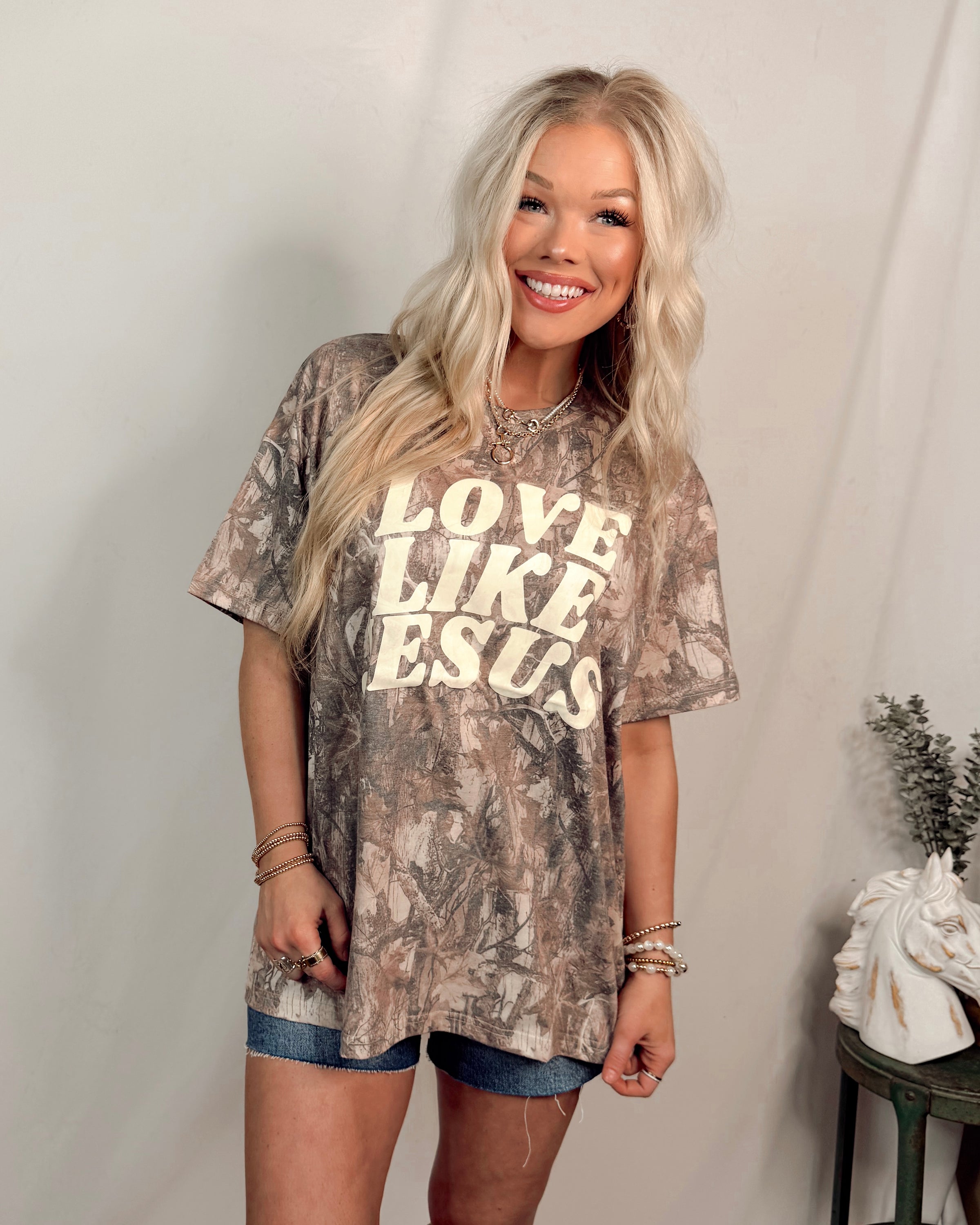 Love Like Jesus Oversized Graphic Tee - Dark Camo