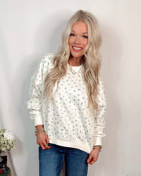 Ditzy Daisies Floral Pullover Top - Blue