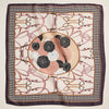 Floral & Equestrian Print Square Scarf with Houndstooth Border