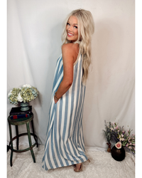 Barefoot Stripe Halter Neck Dress - Blue